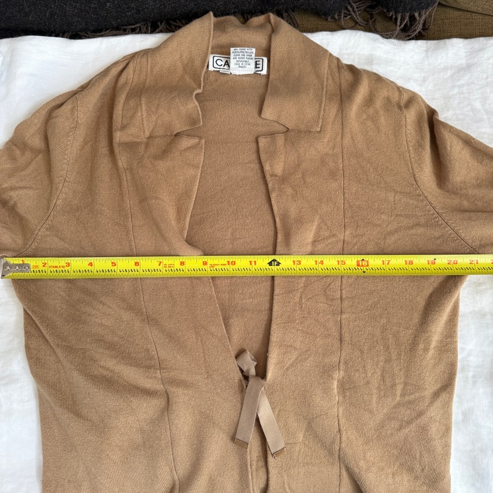 Carlisle brown tan cardigan sweater jacket silk cashmere size large tie front - Picture 8 of 10